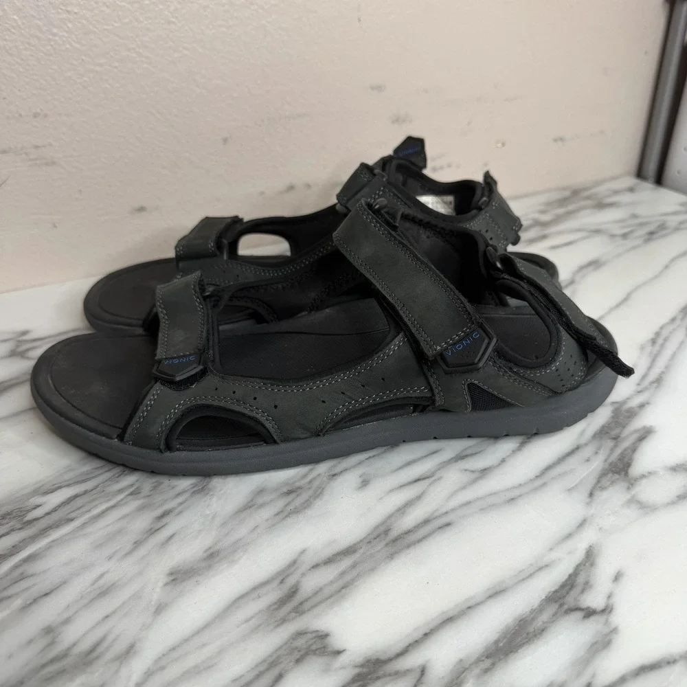 Vionic Neil Mens Black Leather Orthotic Active Sandals Comfort Outdoors Size 12